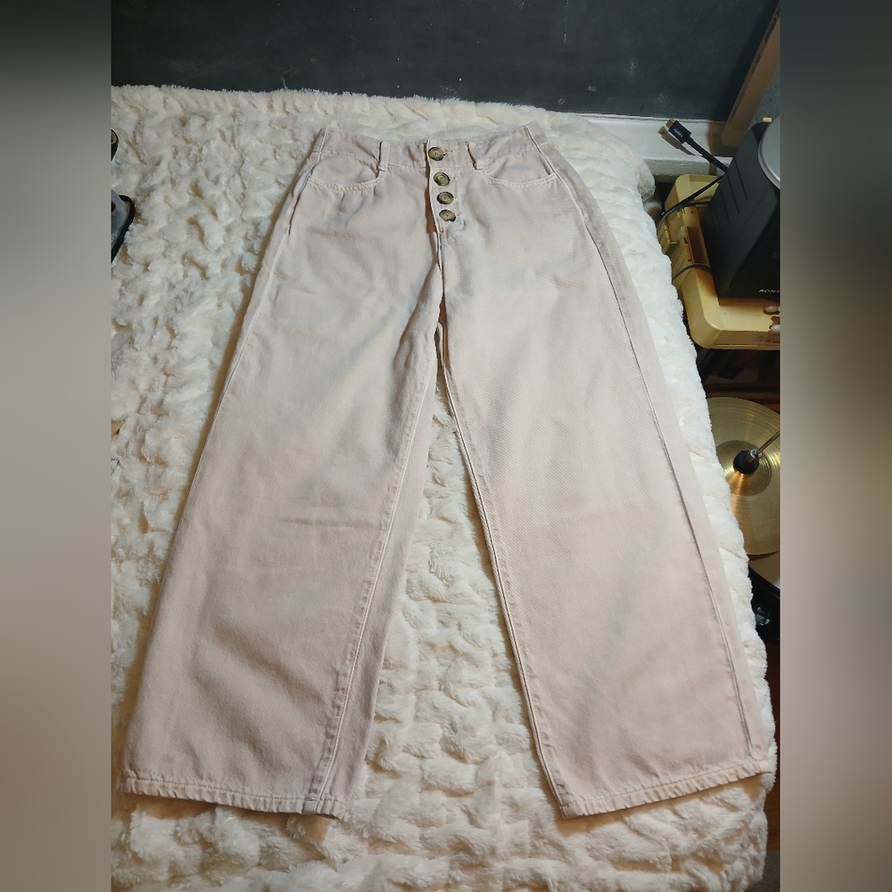 Zara Womens Size 4 Wide Leg Jeans Dusty Pink High Rise Denim Pants - Picture 5 of 9